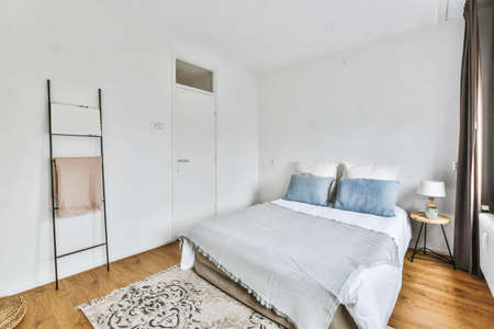 Design of stylish elegant cozy bedroom with settings
