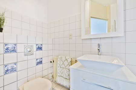 Luxury interior design of a bathroom with marble wallsの写真素材