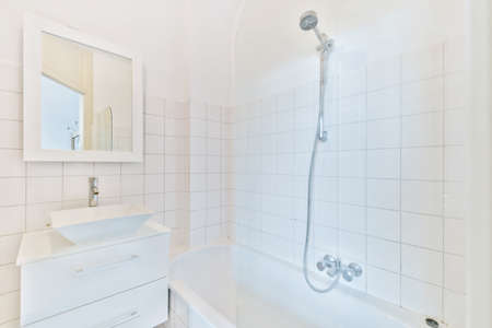 Luxury interior design of a bathroom with marble walls