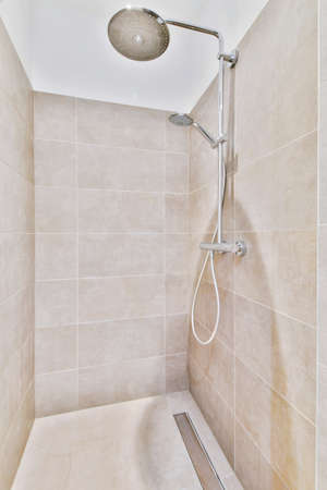Modern shower stall in a bright bathroom