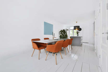 Modern dining room in a luxury house with individual designの写真素材
