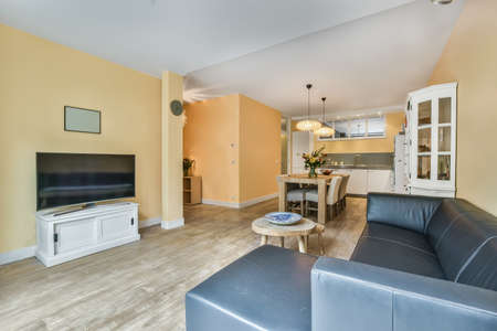 Designed in a minimalistic style living room interior