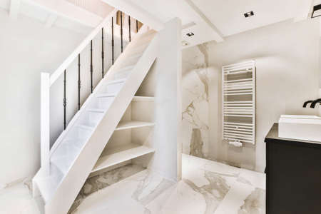 Beautiful staircase design with handrails in luxury houseの写真素材