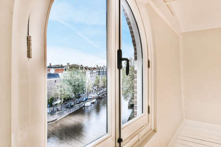 Stylish window design in luxury residential buildingの写真素材