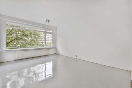 Interior design of bright clean room with windowの写真素材