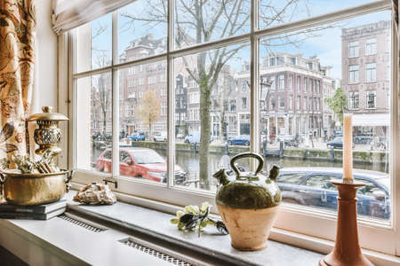 Beautiful window with different types of decorの写真素材