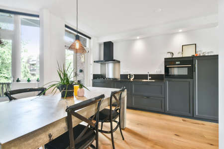 Cozy kitchen zone with in a spacious apartment