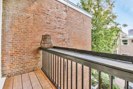 Cool and stylish balcony with carved railingsの写真素材