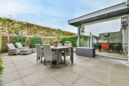 View of the beautiful veranda of the houseの写真素材