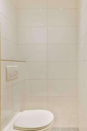 Breathtaking snow white restroom with modern toiletの写真素材