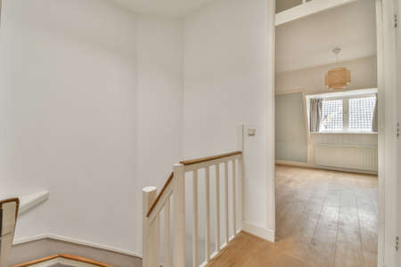Modern room with wooden floor and white walls