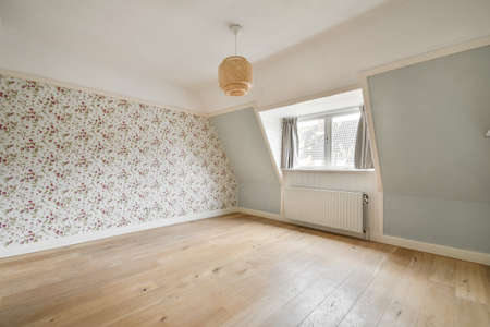 Modern room with wooden floor and white wallsの写真素材