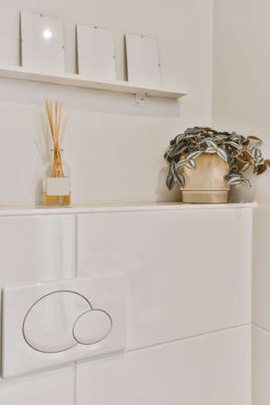 Luxurious decor on the shelf in the form of a flower in a pot and a fragranceの写真素材