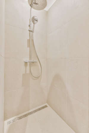 Modern shower stall in a bright bathroom
