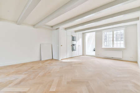 Magnificent huge bright room with large windowsの写真素材