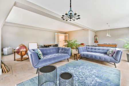 Stunning living room with plush comfy and plush sofasの写真素材