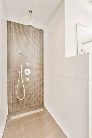 Luxury interior design of a bathroom with marble wallsの写真素材