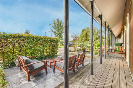 View of the beautiful veranda of the houseの写真素材