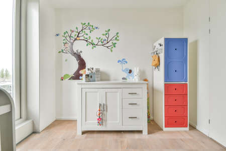 Interior of childs room with white wallsの写真素材