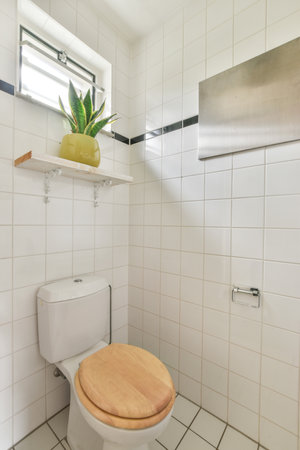 Interior of small clean restroom in miniature styleの写真素材