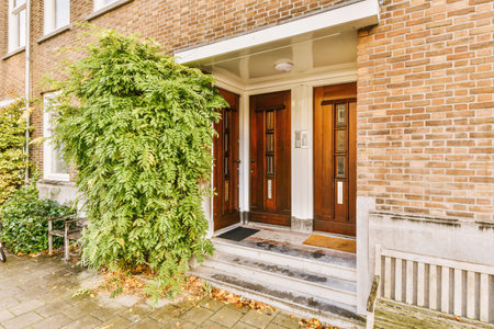 Front door of a beautiful brick residential building