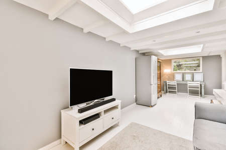 Lovely room with a skylight and white floor