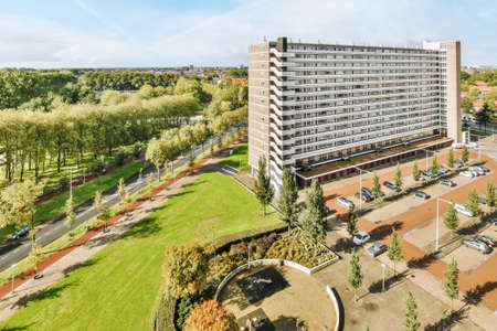 Drone view of residential area with beautiful buildings