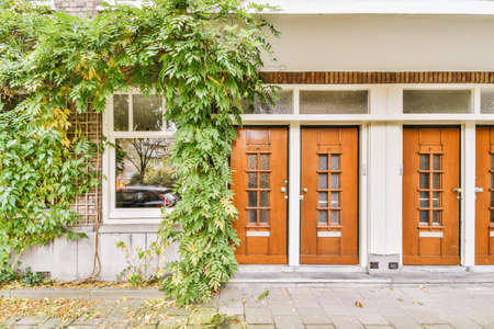Front door of a beautiful brick residential building