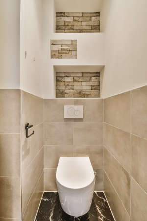 Interior of small clean restroom in miniature style