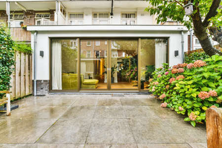 Delightful landscape of the courtyard of the house with greenery