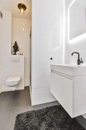 toilet and corner shower part with wall-mounted shower headの写真素材