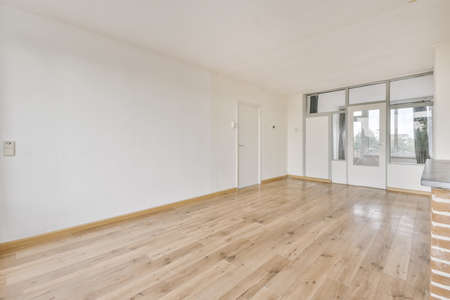 Luxurious empty room with door and parquet floor