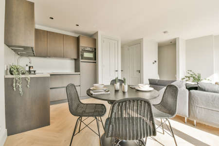 Spacious dining room of a luxury houseの写真素材