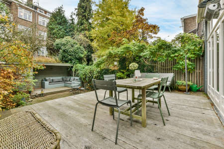 View of the beautiful veranda of the houseの写真素材