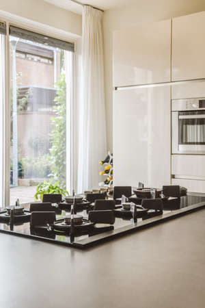 Wonderful modern gas stove built into a black worktop