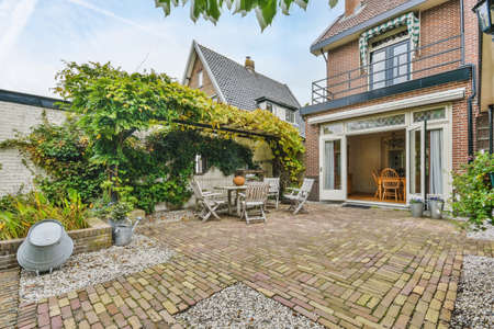 Delightful courtyard with many trees and bushes