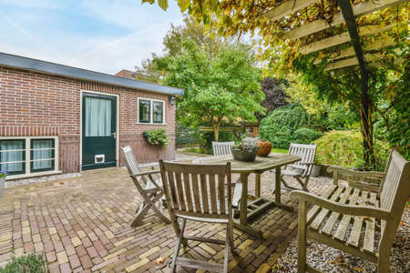 Delightful courtyard with many trees and bushes