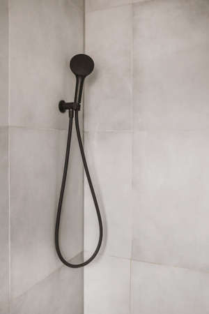 Modern shower stall in a bright bathroom