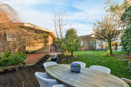 View of the beautiful veranda of the houseの写真素材