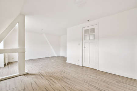 Lovely empty room with door and parquet floor