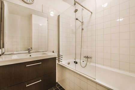 Luxury interior design of a bathroom with marble walls