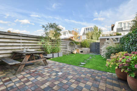 Large house with a garden in the backyard