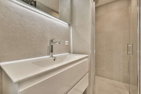 Luxury interior design of a bathroom with marble walls