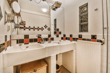 Luxury interior design of a bathroom with marble wallsの写真素材