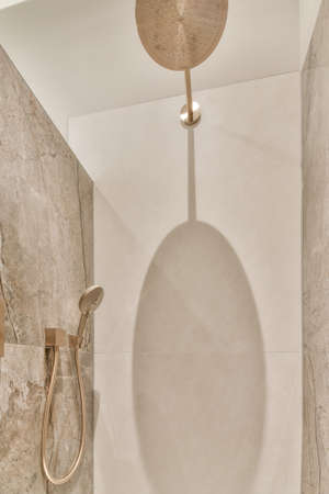 Modern shower stall in a bright bathroomの写真素材