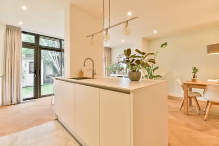 Kitchen in a new luxury home, hardwood floors, dark cabinets