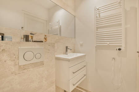 Luxury interior design of a bathroom with marble walls