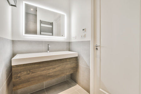 Luxury interior design of a bathroom with marble wallsの写真素材