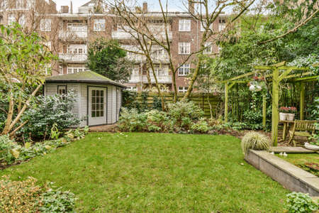 Large house with a garden in the backyard
