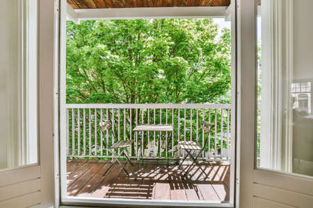 Stylish balcony design with amazing street view in daylight
